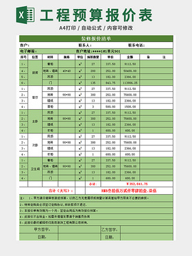 装修材料费用清单表格